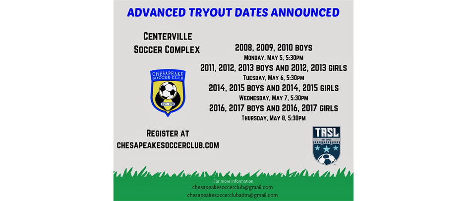 ADVANCED TEAM TRYOUT DATES ANNOUNCED!